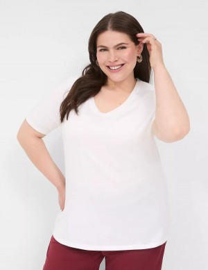 Dámské Tričko Lane Bryant Perfect Sleeve V-Neck Tee Bílé | CFA5134SY