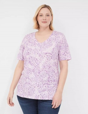 Dámské Tričko Lane Bryant Perfect Sleeve V-Neck Tee Fialové | SSW383DP