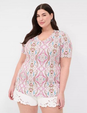 Dámské Tričko Lane Bryant Perfect Sleeve V-Neck Tee Růžové | SAQ517LU