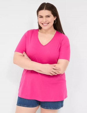 Dámské Tričko Lane Bryant Perfect Sleeve V-Neck Tee Růžové | BKP9270NW