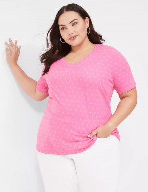 Dámské Tričko Lane Bryant Perfect Sleeve V-Neck Tee Růžové | PMQ1988TH