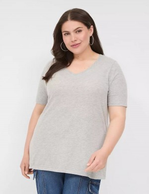 Dámské Tričko Lane Bryant Perfect Sleeve V-Neck Tee Světle Šedé | DHW2723GM