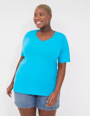 Dámské Tričko Lane Bryant Perfect Sleeve V-Neck Tee Blankyt | UWI50100NQ