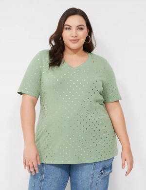 Dámské Tričko Lane Bryant Perfect Sleeve V-Neck Tee Zelene | FKI3070AQ