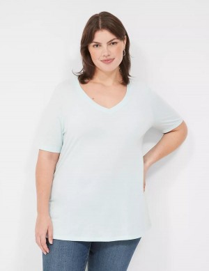 Dámské Tričko Lane Bryant Perfect Sleeve V-Neck Tee Světle Zelene | FSS1768NT