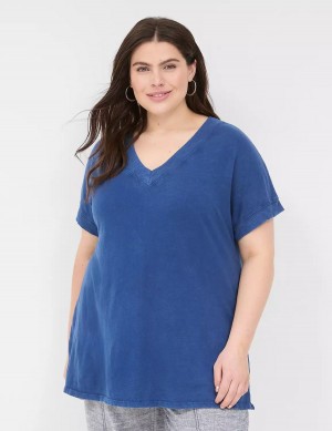 Dámské Tričko Lane Bryant Relaxed Easy V-Neck Tunic Tmavě Blankyt | XPE7345YQ