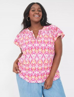 Dámské Tričko Lane Bryant Relaxed Notch-Neck Woven & Knit Top Růžové | GBW510GA