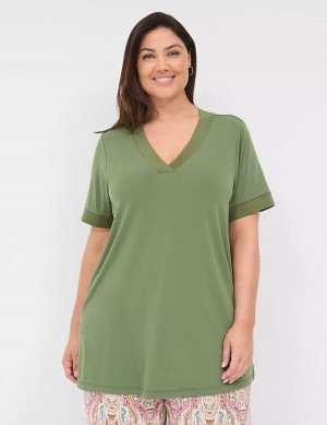 Dámské Tričko Lane Bryant Relaxed Short-Sleeve V-Neck Top Hnědé Zelene | ZCR2451OQ