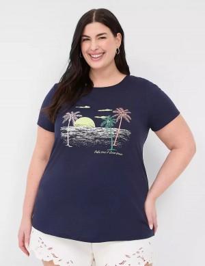 Dámské Tričko Lane Bryant Rhinestone Palm Trees & Ocean Breeze Graphic Tee Blankyt | ZWM9189WK