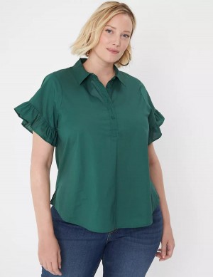 Dámské Tričko Lane Bryant Ruffle-Sleeve Button-Down Top Zelene | DXV7246LQ