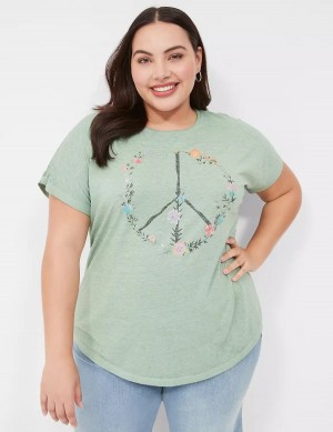 Dámské Tričko Lane Bryant Scoop-Neck Peace Flowers Graphic Tee Světle Zelene | OYD7734OZ