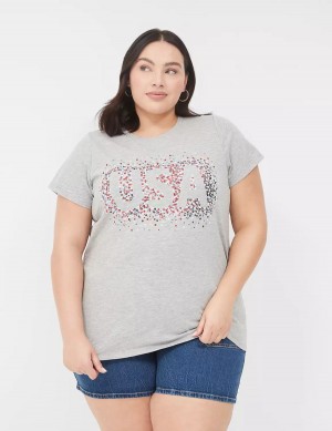 Dámské Tričko Lane Bryant Sequin USA Graphic Tee Světle Šedé | OAB185ZU