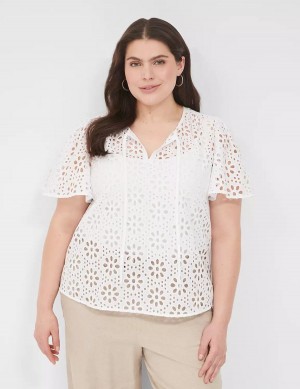 Dámské Tričko Lane Bryant Sheer Flutter-Sleeve Eyelet Top Bílé | BQN866HI