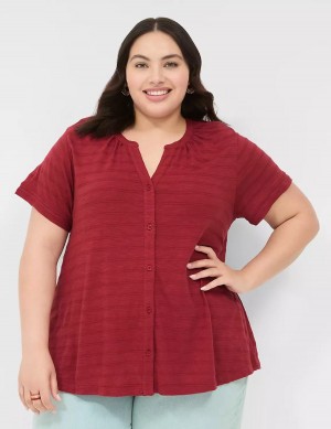 Dámské Tričko Lane Bryant Short-Sleeve Button-Down Top Tmavě Červené | UMB152UK