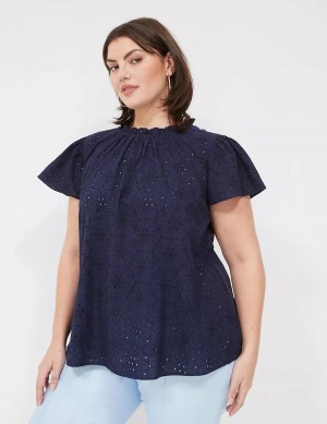 Dámské Tričko Lane Bryant Subtle Swing Cap Ruffle-Sleeve Eyelet & Knit Top Blankyt | GVP1987KS