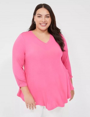 Dámské Tričko Lane Bryant Swing 3/4 Ruched-Sleeve Top Fuchsie | CYF8655DM