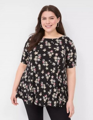 Dámské Tričko Lane Bryant Swing Boatneck Top Černé | BVQ1489BD