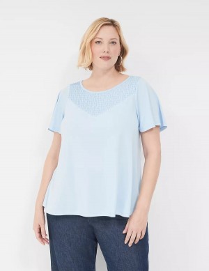 Dámské Tričko Lane Bryant Swing Flutter-Sleeve Smocked-Yoke Top Blankyt | WIN5085KP