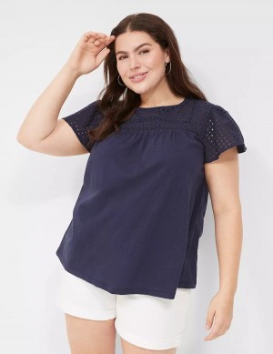 Dámské Tričko Lane Bryant Swing Flutter Sleeve Eyelet & Knit Tee Blankyt | SKF5661PW