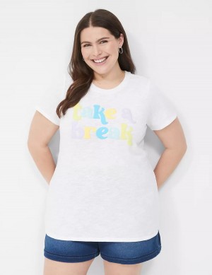 Dámské Tričko Lane Bryant Take a Break Graphic Tee Bílé | MYH5727CZ