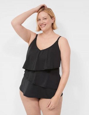 Dámské Vrchní díl Plavek Lane Bryant No-Wire Three-Tier Tankini Černé | ZWB2937NC