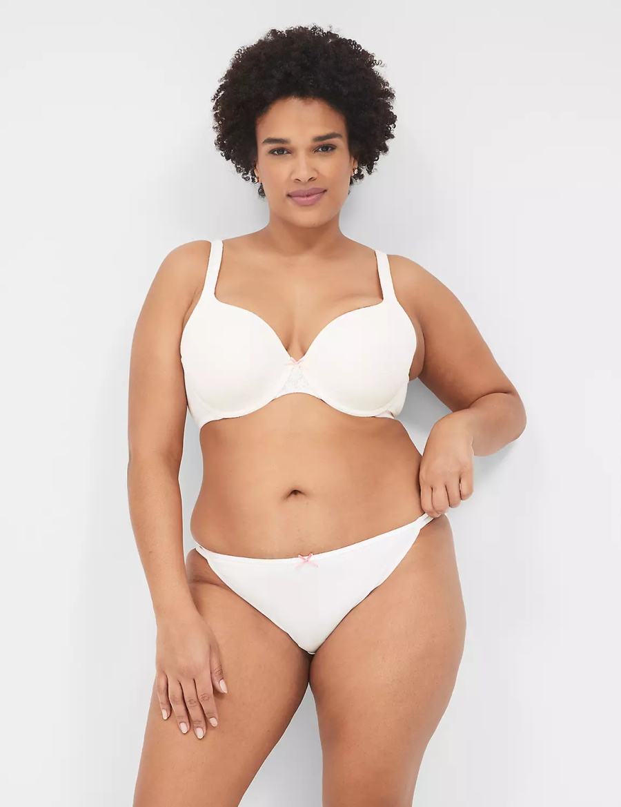 Dámské Bikiny Kalhotky Lane Bryant Cotton Double-String With Lace Back Bílé | GGO9990QX