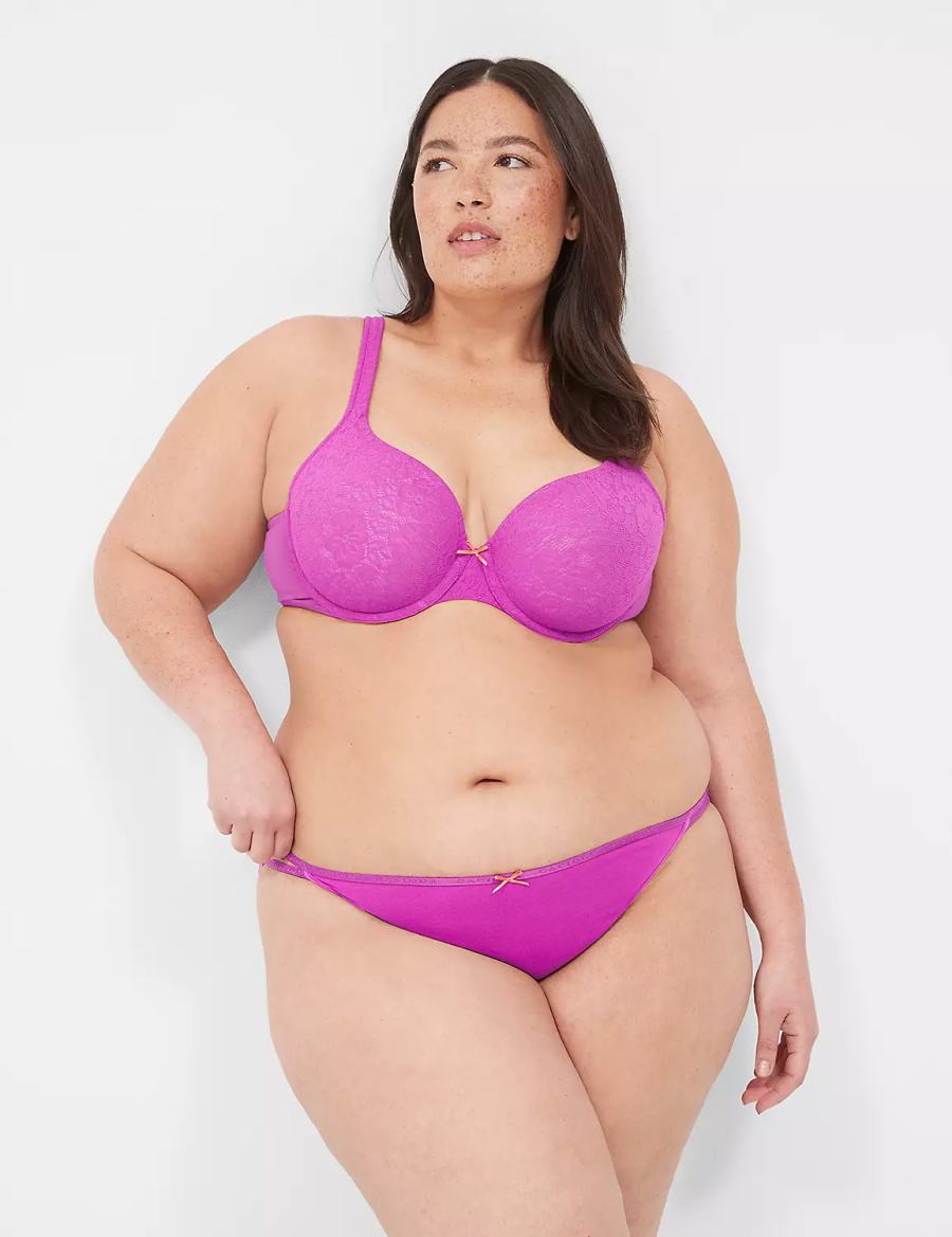 Dámské Bikiny Kalhotky Lane Bryant Cotton String with Stretch Lace Back Fialové Vínové | HQC1932JT