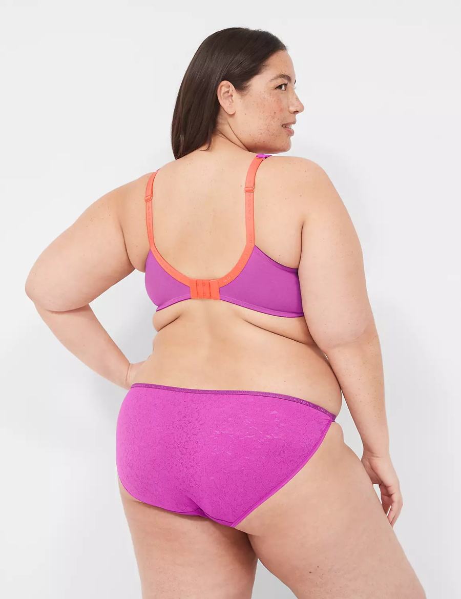 Dámské Bikiny Kalhotky Lane Bryant Cotton String with Stretch Lace Back Fialové Vínové | HQC1932JT