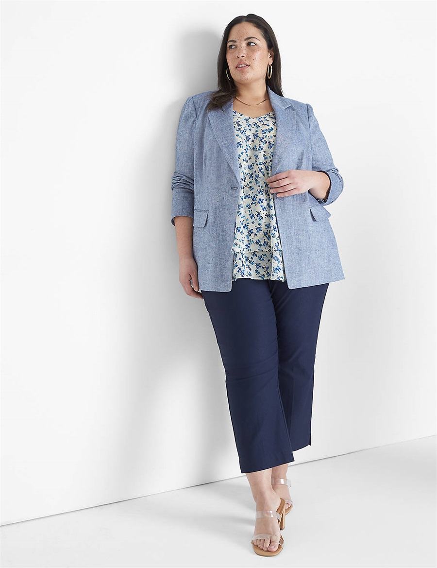 Dámské Blejzry Lane Bryant Chambray Linen Long-Sleeve Blankyt Šedé | HYG8396FI