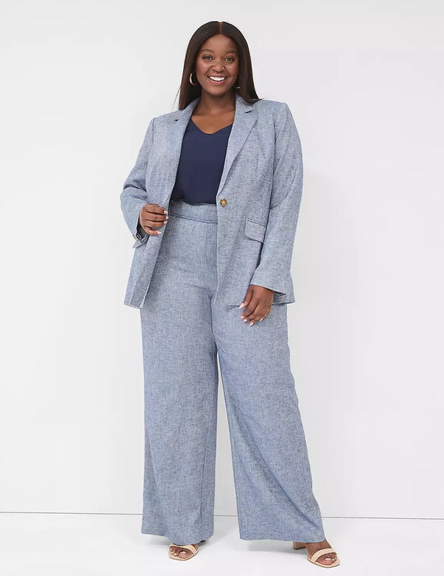 Dámské Blejzry Lane Bryant Chambray Linen Long-Sleeve Blankyt Šedé | HYG8396FI