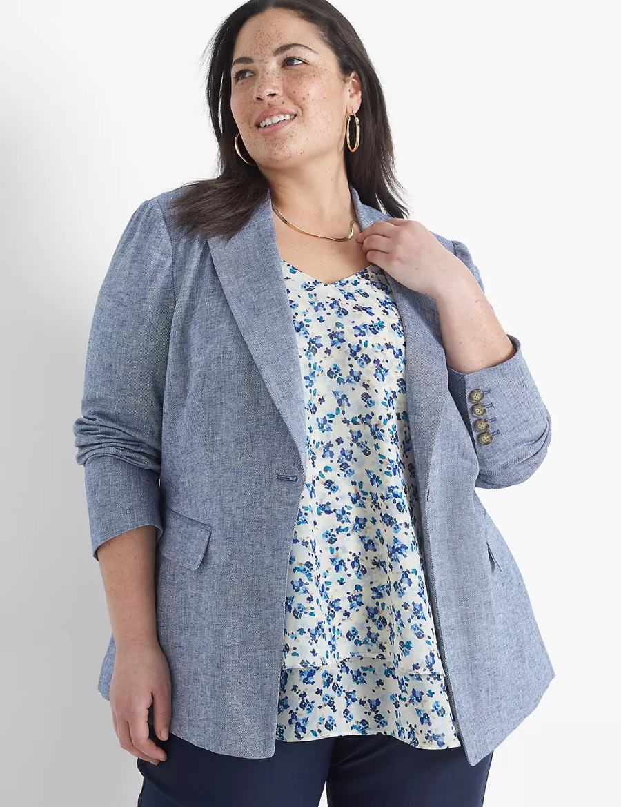 Dámské Blejzry Lane Bryant Chambray Linen Long-Sleeve Blankyt Šedé | HYG8396FI