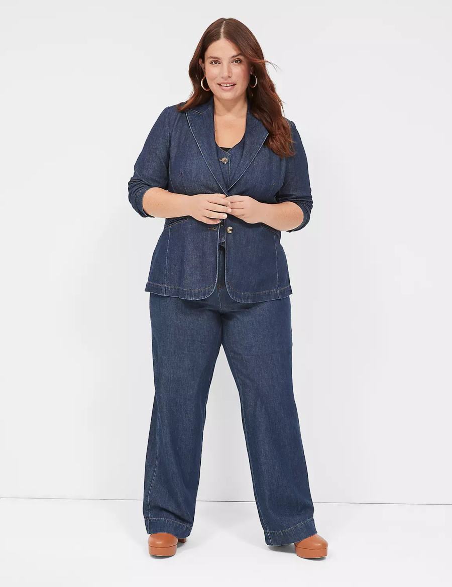 Dámské Blejzry Lane Bryant Fitted Denim Tmavě Blankyt | HZX8685AJ