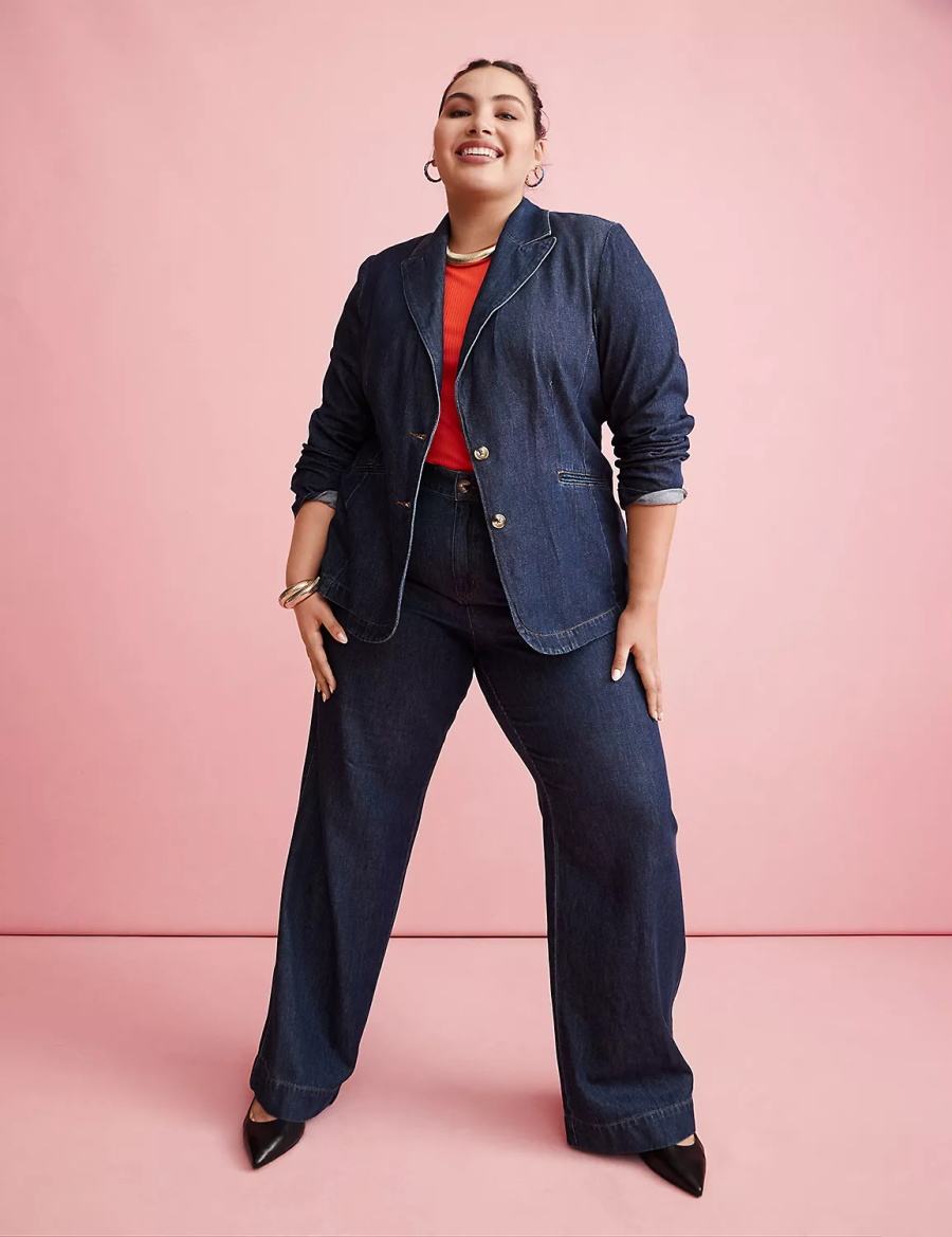 Dámské Blejzry Lane Bryant Fitted Denim Tmavě Blankyt | HZX8685AJ