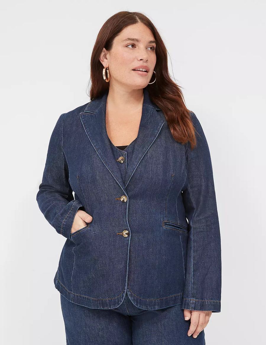 Dámské Blejzry Lane Bryant Fitted Denim Tmavě Blankyt | HZX8685AJ