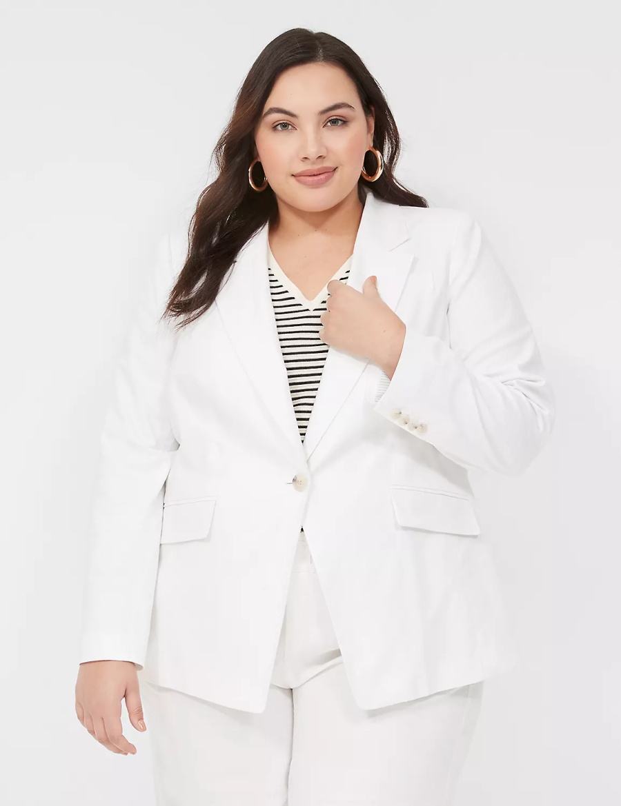 Dámské Blejzry Lane Bryant Linen One-Button Bílé | UOD5754EI