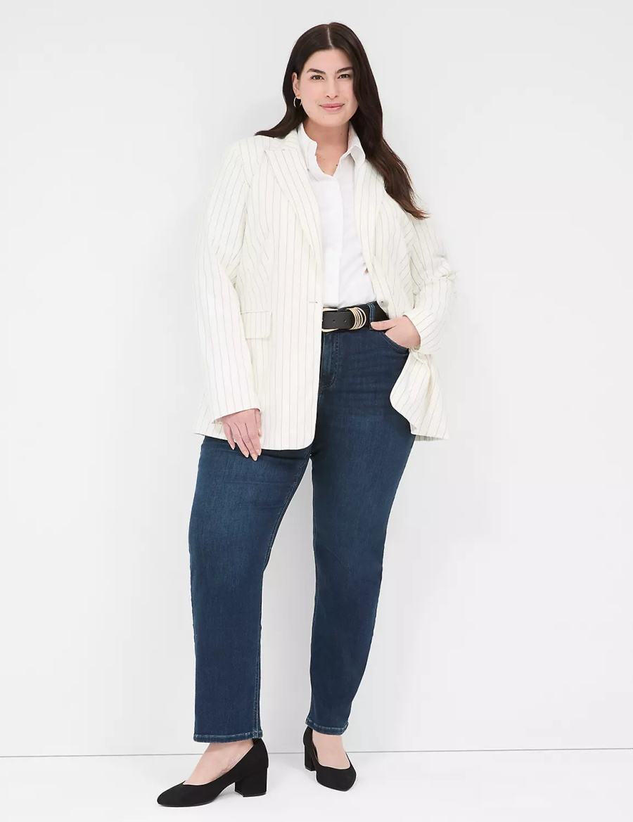 Dámské Blejzry Lane Bryant Linen Pinstripe One-Button Bílé | AAU585YG