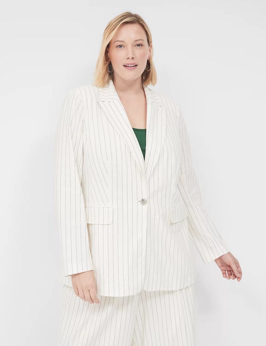 Dámské Blejzry Lane Bryant Linen Pinstripe One-Button Bílé | AAU585YG