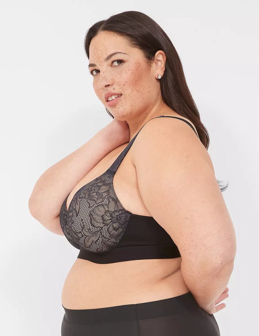 Dámské Bralettes Lane Bryant Comfort Bliss Lightly Lined Plunge With Lace Černé | DPB8297VQ