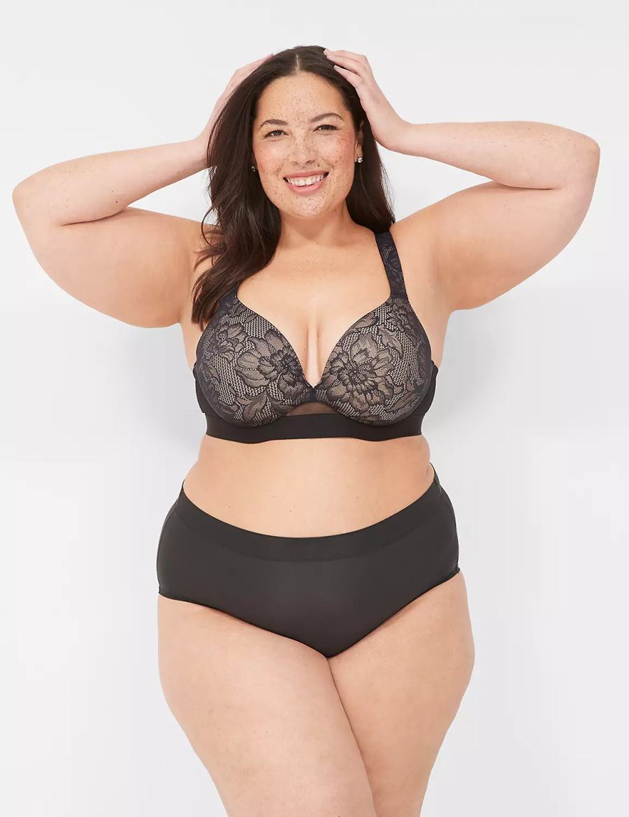 Dámské Bralettes Lane Bryant Comfort Bliss Lightly Lined Plunge With Lace Černé | DPB8297VQ