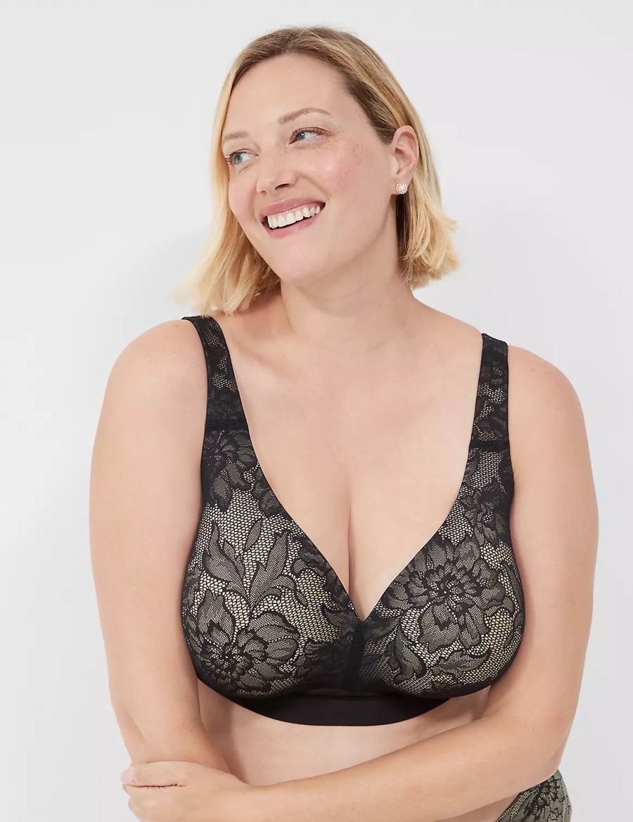 Dámské Bralettes Lane Bryant Comfort Bliss Lightly Lined No-Wire With Lace Černé | HLA1075ZB