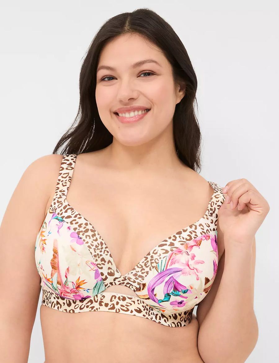 Dámské Bralettes Lane Bryant Comfort Bliss Lightly Lined Plunge Bílé Viacfarebný | VCV7113CU