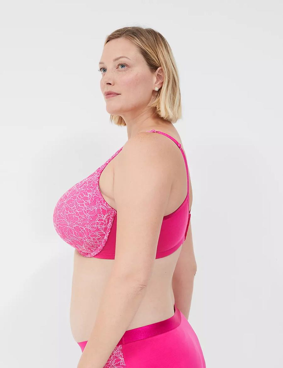 Dámské Bralettes Lane Bryant Cotton Boost Plunge With Lace Tmavě Fuchsie | OWX309AA