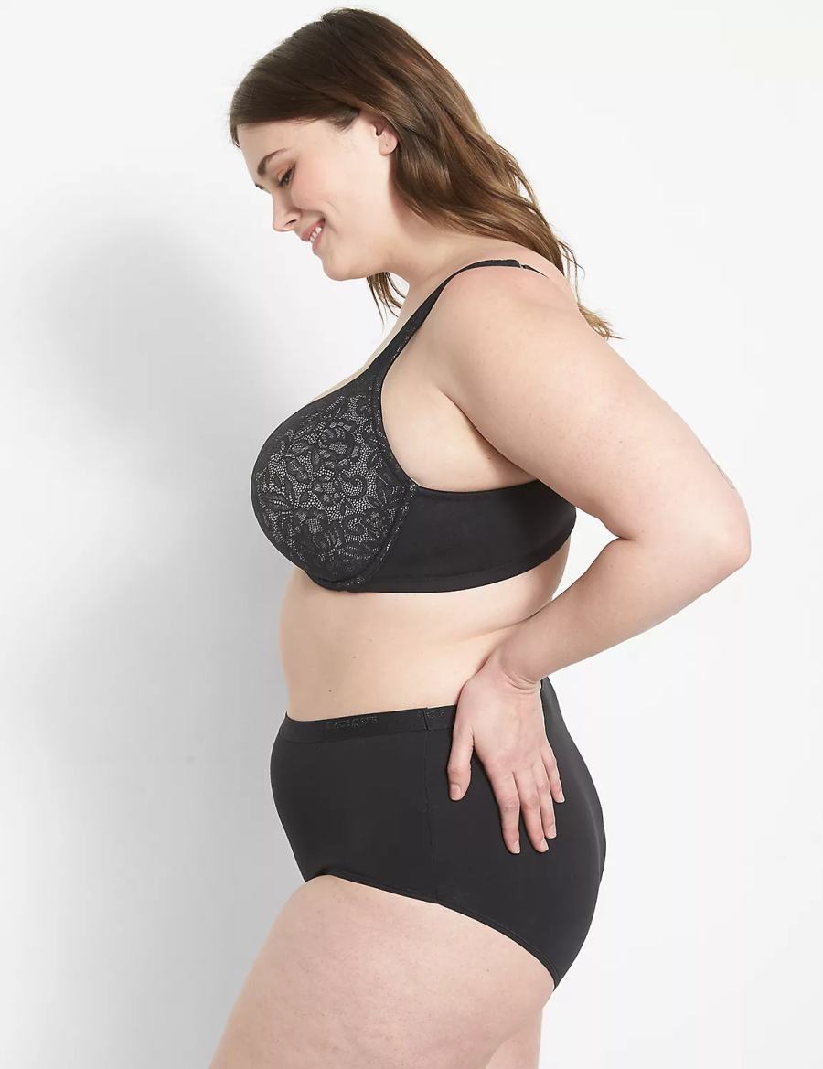 Dámské Bralettes Lane Bryant Cotton Boost Plunge With Lace Černé | XTZ1741UR