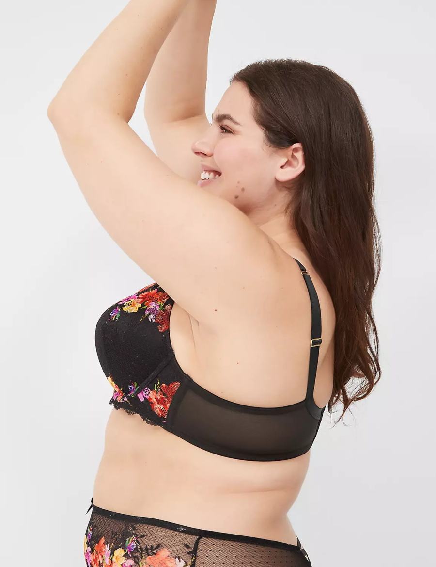 Dámské Bralettes Lane Bryant Digital Print Lace Lightly Lined V-Wire Černé | NFM5968TP