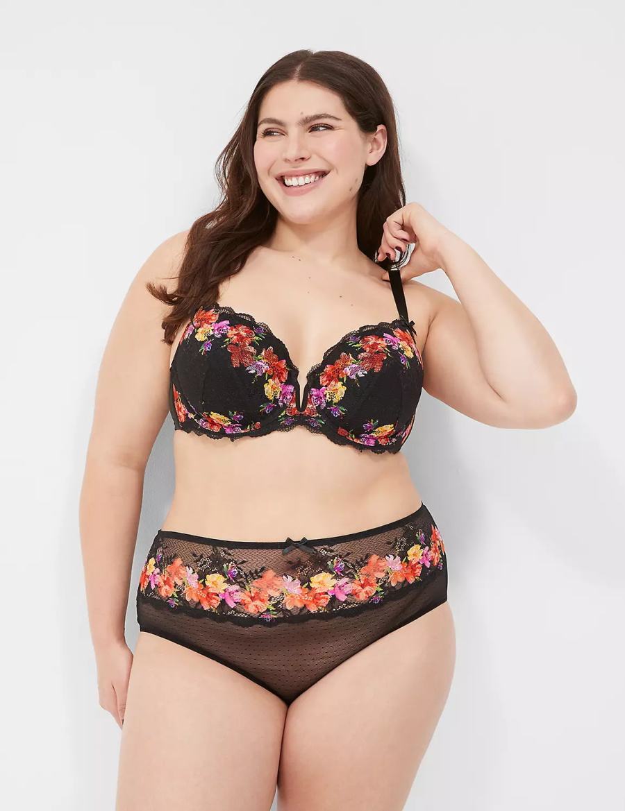 Dámské Bralettes Lane Bryant Digital Print Lace Lightly Lined V-Wire Černé | NFM5968TP