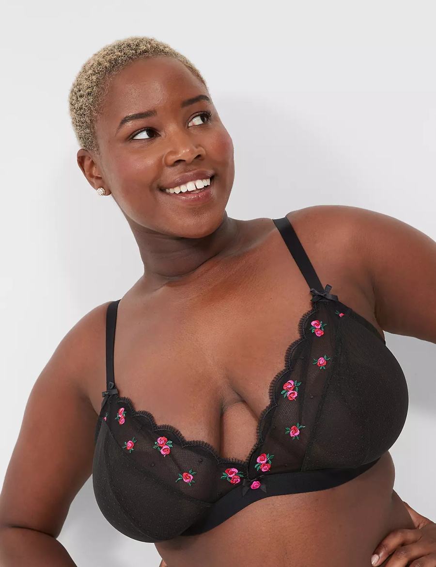 Dámské Bralettes Lane Bryant Embroidered No-Wire Triangle Černé | QMF7059SC