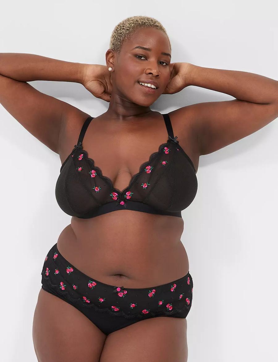 Dámské Bralettes Lane Bryant Embroidered No-Wire Triangle Černé | QMF7059SC