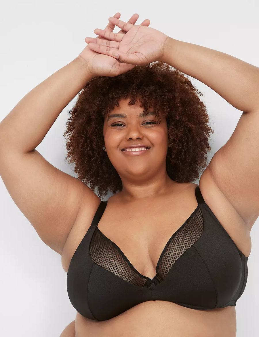 Dámské Bralettes Lane Bryant Fishnet Lightly Lined Plunge Černé | IYN7499PQ