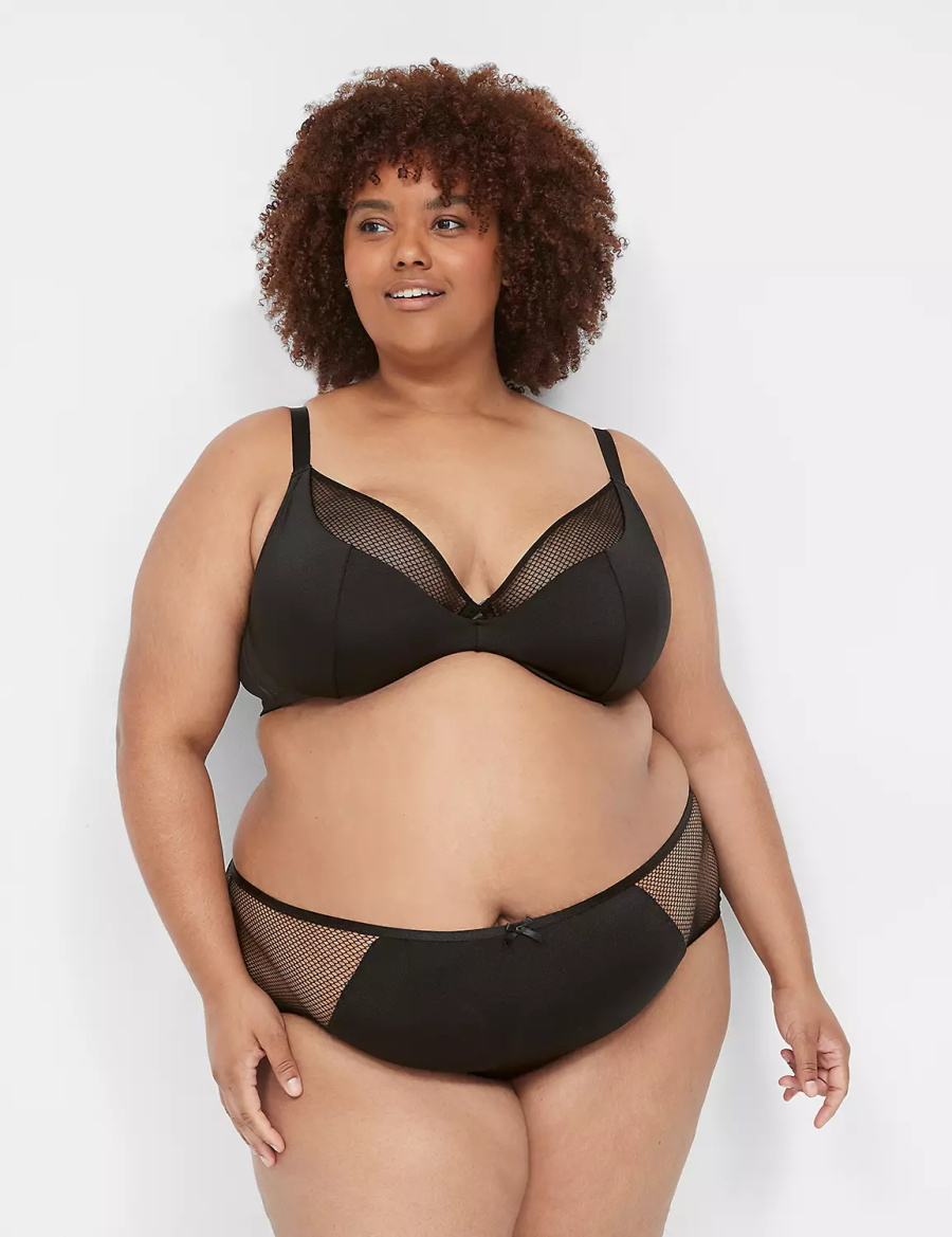 Dámské Bralettes Lane Bryant Fishnet Lightly Lined Plunge Černé | IYN7499PQ