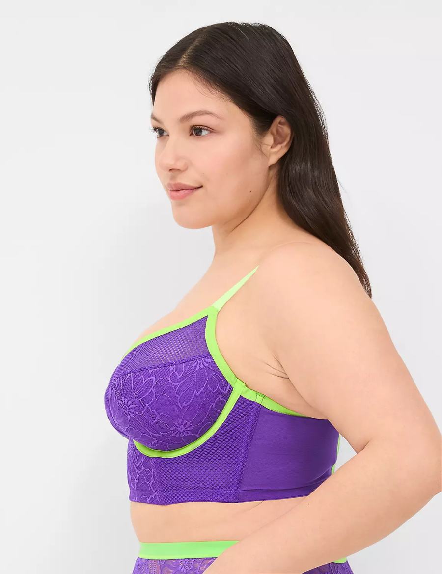 Dámské Bralettes Lane Bryant Fishnet & Lace Lightly Lined Demi Longline Fialové | TPS6757KC